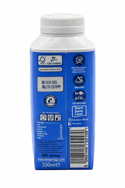330ml Aquapax Naturally Pure Irish Spring Carton Waters (96 Tetra Top Cartons)